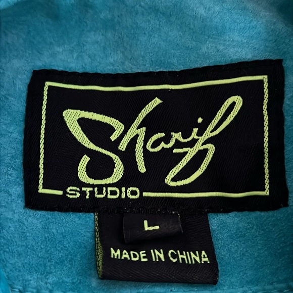 Sharif Studio Turquoise Suede Jacket with Metallic Print Detail - Size L - Picture 5 of 11